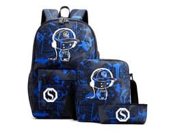 Kinderen - Schooltas - Rugtas - Met USB - Oplaadpoort - Laptopvak - Grote Capaciteit - Tiener Meisjes-Jongens - Back To School - Schooltas Met Laptop Vak - 3 Set - Rugzak - Zij Tas - Etui - Kerstmis - Kerst Cadeautjes