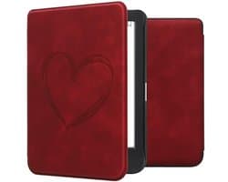 E-Reader Case voor Kobo Clara - Echt leerachtige cover met standaard - Donkerrode Hart Design