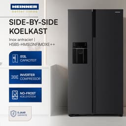 Heinner HSBS-HM513NFIMDXE++ Amerikaanse Side-by-Side Koelkast – 513 L – No Frost – Water- en ijsdispenser – ECO-functie – Inox Antraciet – 5 Jaar Garantie — thumbnail 4