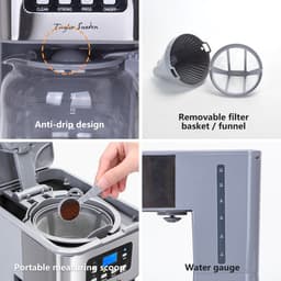 Taylor Swoden Pewter - Koffiezetapparaat - Filterkoffie - 1.5L/ 12 Kopjes - met Glazen Kan - Instelbare Koffie Sterkte - 950W - RVS — thumbnail 4