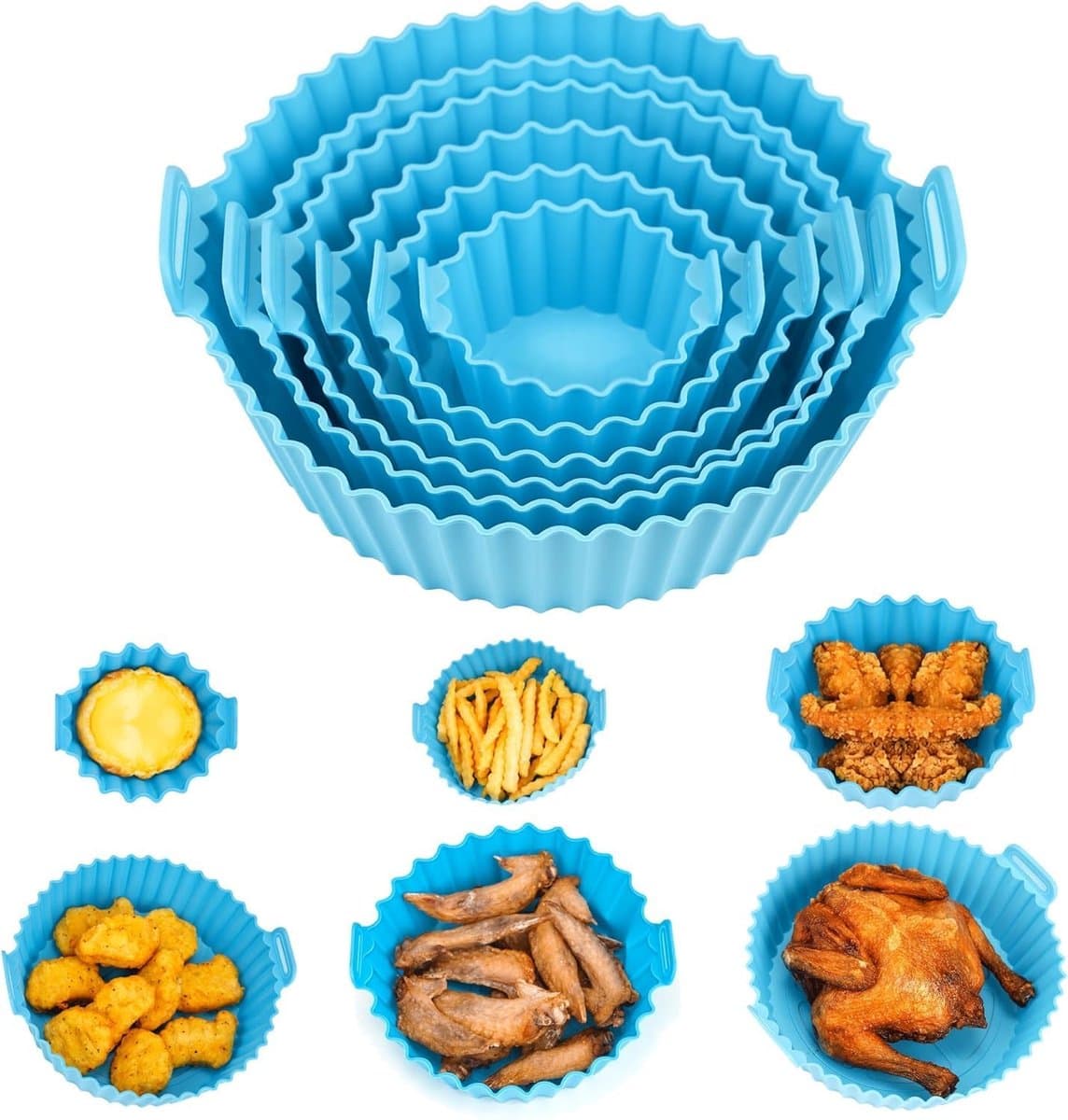 6 stuks Airfryer siliconen bakvormen - Herbruikbare ronde antiaanbak bakplaat - Multicolor hittebestendige mand voor oven - Airfryer accessoires - 7,5 inch — afbeelding 1