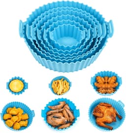 6 stuks Airfryer siliconen bakvormen - Herbruikbare ronde antiaanbak bakplaat - Multicolor hittebestendige mand voor oven - Airfryer accessoires - 7,5 inch — thumbnail 1