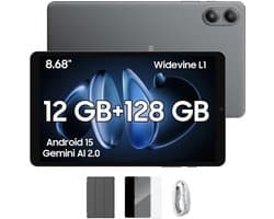 Blackview Tablet - LINK 2 Tablet - 12 GB RAM - 128 GB ROM - 1080P Full HD-video - 8.68 inch - MediaTek Hallo G100 - 5000 mAh - Android 15 - Octa Core - Zwart