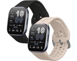 kwmobile 2x horlogebandjes geschikt voor 22mm Amazfit Bip 6 / Bip 5 Unity / Bip 5 / GTS 3 / Balance 2 / Helio Strap bandje - Smartwatch bandjes van TPU - Activity tracker horloge band in zwart / beige