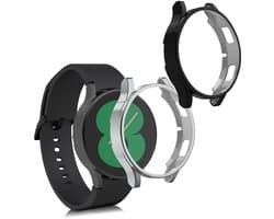 kwmobile 2x smartwatch hoes geschikt voor Samsung Galaxy Watch 4 (40mm) hoesje - Siliconen sporthorloge cover - Activity tracker case in zwart / zilver