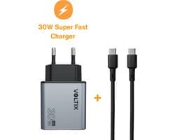Voltix 30W Snellader - USB C Oplader - Snellader 30W - USB C Adapter Inclusief Oplaadkabel - Super Snel Lader - Geschikt voor alle USB-C devices - Inclusief 1,5m Nylon USB C kabel - Geschikt voor smartphones & laptops