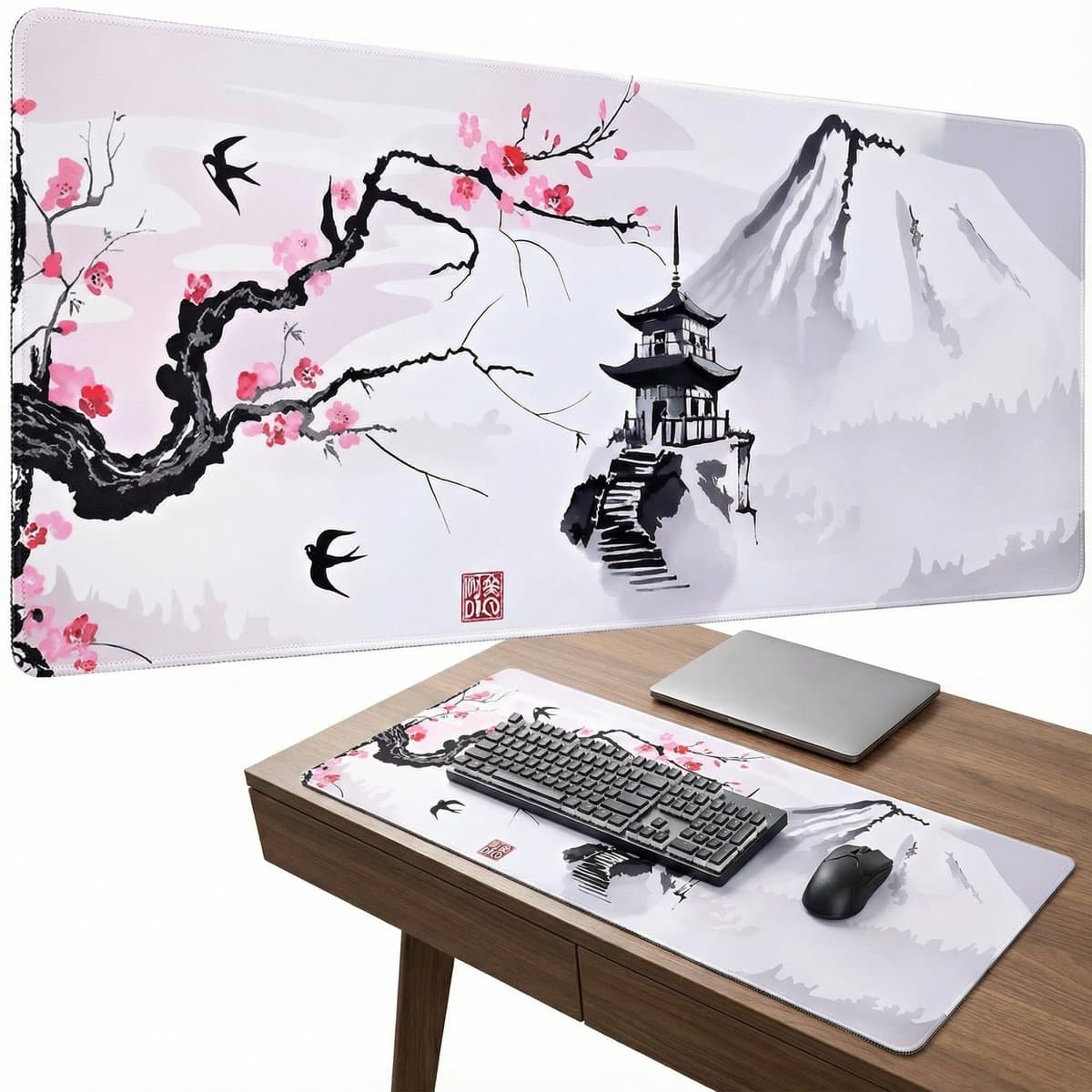 Grote Muismat 90x40 | Gaming Muismat | Wit | XXL | Antislip | Desktop Mat | Computer Mat | Blossom — afbeelding 1