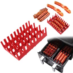 Rode set van twee stuks: rechthoekig airfryer siliconen spek- en hotdogrek, airfryer grillrek geschikt voor levensmiddelen, hittebestendige siliconen bakplaat. — thumbnail 1