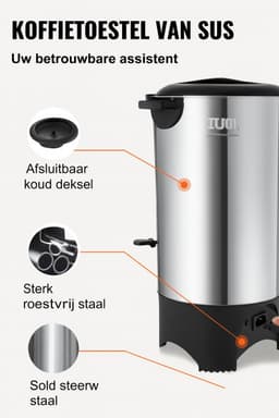 Koffie Urn – 50-Kops Percolator – Horeca Koffiezetter – Snelle Brouwsnelheid & Warmhoudfunctie - Koffie — thumbnail 2