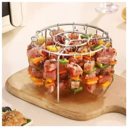 1 set - Airfryer-spiesenrek - Rond verticaal huishoudrek - Airfryer-specifiek - Rek * 1 - Spiesen * 24 - Zilver — thumbnail 3