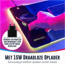 Brightly® 2-in-1 RGB Gaming Muismat XXL - Draadloze Oplader - RGB LED Verlichting Muismat - USB - Antislip Muismat - 80 cm x 30 cm - Gaming Muismat - Met Verlichting - Waterproof - Extra Breed en Lang - Zwart — thumbnail 3