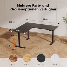 Elektrisch In Hoogte Verstelbaar Hoekbureau L-Vormig 160x140 cm – Ergonomisch Sta-Zit Bureau met Geheugenfunctie, Anti-Botsing & Stil Motor – Groot Computertafel voor Thuiskantoor of Werkplek – Zwart – HomeByNicole — thumbnail 2