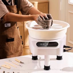 Pottenbakkersschijf - Elektrische Draaischijf voor Keramiek - 25 cm Schijf - 350 W Motor - Pedaalbediening - LCD-touchscreen - Directe Aandrijving - 3 Steunpoten - Wit — thumbnail 2
