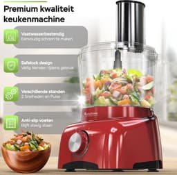 TurboTronic TT-FP800 Food Processor - 800W - 1.2 L - Rood — thumbnail 5
