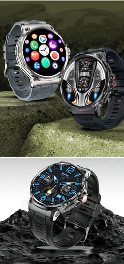 Knobbout 1.85” Scherm HD Sport Smartwatch – 710mAh Extra Grote Batterij – Bluetooth Bellen – RVS Bezel – Hartslagmeting/Bloeddrukmeting/Slaapmonitoring/Calorieverbruik – Android & iOS – Zilver Staal + Siliconen Band — thumbnail 2