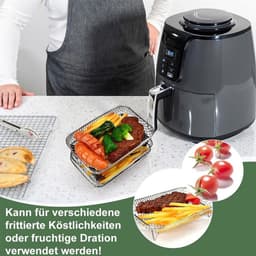 Accessoireset voor airfryer, gemaakt van roestvrij staal – drielaags metalen rooster, geschikt voor airfryers, te gebruiken als uitlek- en grillrooster, voedselveilig en duurzaam. — thumbnail 3