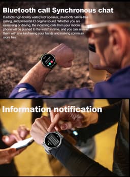Knobbout 1.85” HD Sport Smartwatch – 710mAh Extra Grote Batterij – Bluetooth Bellen – RVS Bezel – Hartslagmeting/Bloeddrukmeting/Slaapmonitoring/Calorieverbruik – Android & iOS – Blauw Grijs Siliconen Band — thumbnail 2