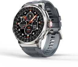 Knobbout 1.85” HD Sport Smartwatch – 710mAh Extra Grote Batterij – Bluetooth Bellen – RVS Bezel – Hartslagmeting/Bloeddrukmeting/Slaapmonitoring/Calorieverbruik – Android & iOS – Blauw Grijs Siliconen Band — thumbnail 1