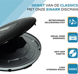 Einarr Supplies Discman - Portable CD Speler - MP3, WMA / CD-R / CD-RW Compatible Speler - Oplaadbaar met USB Aansluiting - Anti-Shock bescherming - Inclusief Oordopjes - zwart — thumbnail 5