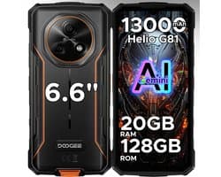DOOGEE Fire 5 Pro 4G- Rugged Smartphone - 20 GB ROM+128 GB ROM/2 TB TF - 13000 mAh/18W - 6,6inch HD+ 90Hz- Android 15- MediaTek Helio G81 - Gemini AI - NFC- Face ID - IP68 - Oranje