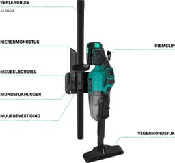 VONROC Krachtige accu steelstofzuiger – VPower 20V – Incl. 2x 2.0Ah Accu en snellader – 0.6L opvangbak - Incl. 3 mondstukken, 2 verlengbuizen en flexibele slang — thumbnail 5