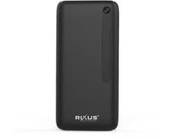 Rixus High Capacity Powerbank 30,000mAh Zwart – USB-C & Micro-USB – Geschikt voor iPhone, Samsung, iPad, Android & Laptop – LCD Display – 4 Outputs – Power Delivery & Quick Charge – Ideaal voor Reizen, Kamperen en Noodgevallen