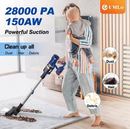 UMLo V11 Draadloze 2-in-1 Stofzuiger - 300W Motor, 30kPa Zuigkracht, 60min Werktijd - HEPA Filter met LED Verlichting - Blauw — thumbnail 4