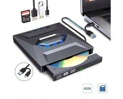 DVD Speler - Externe DVD Brander - Met USB 3.0 Hub & SD Kaartlezer - Voor Laptop & PC - Plug & Play - Compact & Draagbaar - Inclusief Kabel