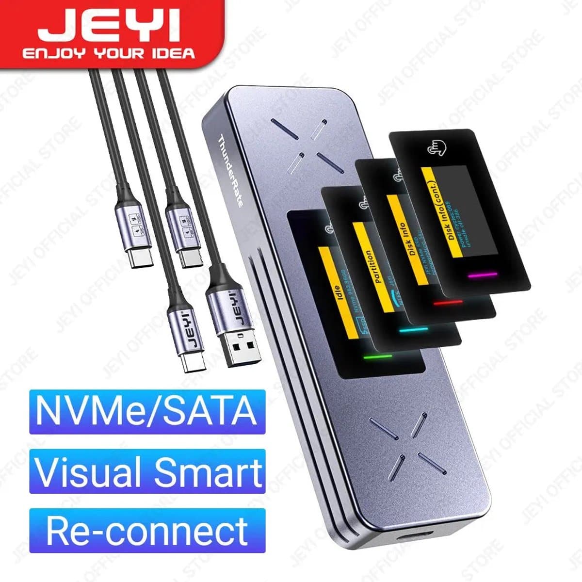 JEYI i9X - Slimme SSD Behuizing - USB 3.2 Gen 2 10Gbps - Visueel Display - Externe Adapter - Voor Geavanceerde Gebruikers - Model i9X — afbeelding 1