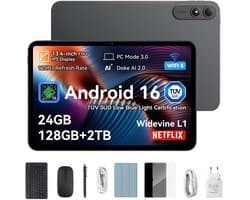 OSCAL Pad 200 Tablet - 24GB RAM - 128GB ROM - 13.4 Inch Full HD - 8300mAh AI Tablet - Android 16 - Met Toetsenbord(QWERTY), Beschermhoes, Muis, Stylus - Zwart