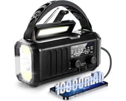 Noodradio - Solar Opwindbaar - 10.000mAh - Solar powerbank - Zonneenergie - Survival Noodpakket - Zaklamp Oplaadbaar - Noodpakket - Noodrantsoen - Zwart