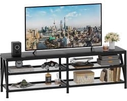 TV Lowboard 160 cm - Industrieel TV Tafel met 3 Open Compartimenten voor Woonkamer en Slaapkamer