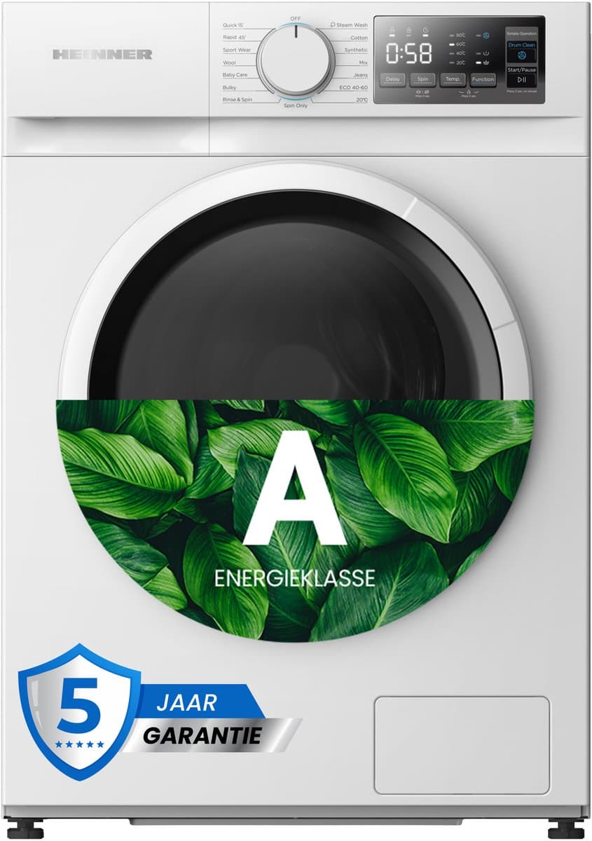 Heinner HWM-M914IVNA+++ Slanke Wasmachine 9 kg - 15 Wasprogramma’s - Stoomprogramma - Inverter - LED Display - 1400 tpm - Energieklasse A – Wit – 5 Jaar Garantie — afbeelding 1
