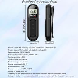 Radio - FM Radio - Draagbare Oplaadbare Zakradio met LCD Display en Belt Clip - Voor Joggen en Wandelen - Zwart — thumbnail 2