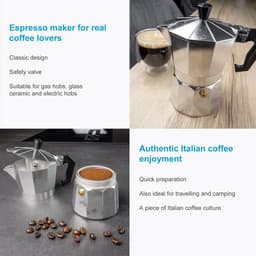 Intirilife Espressomaker aluminium - zilver - 3 kopjes mokkapot, 160 ml Italiaanse koffie, koffiezetapparaat geschikt voor gas, keramische kookplaat, elektrische kookplaat — thumbnail 4