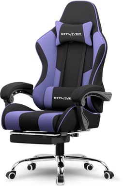 GTPLAYER Gamingstoel 135° verstelbaar, ergonomisch, met uitschuifbare voetsteun - Paars stof — thumbnail 1
