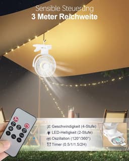Draagbare 360° Oscillatie Clipventilator met Afstandsbediening - USB Tafelventilator met 10.000 mAh Accu en 4 Snelheden — thumbnail 4