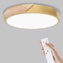 Dimbare Houten Plafondlamp 3000K-6000K met Afstandsbediening - Moderne LED Lamp voor Woonkamer, Slaapkamer en Hal, 32W, 30 cm, Gouden — thumbnail 4