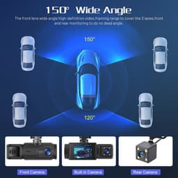 1080P WiFi Dashcam - Drie Lenzen - Driekanaals Dashcam voor en Achter, Geschikt voor Gebruik Binnenshuis - Parkeermodus - Nachtzicht - Auto camera - Dashcam voor Auto - Ondersteunt Loopopname, Nachtzicht, 150° Groothoeklens en Bewegingsdetectie — thumbnail 2
