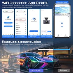 1080P WiFi Dashcam - Drie Lenzen - Driekanaals Dashcam voor en Achter, Geschikt voor Gebruik Binnenshuis - Parkeermodus - Nachtzicht - Auto camera - Dashcam voor Auto - Ondersteunt Loopopname, Nachtzicht, 150° Groothoeklens en Bewegingsdetectie — thumbnail 4