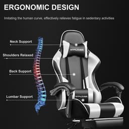 GTPLAYER Gamingstoel Ergonomische met Volledige Ondersteuning voor Hoofd, Lenden en Voeten, PU-Wit — thumbnail 5