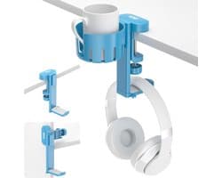 2 in 1 Bureau Koffiebeker Houder met Hoofdtelefoon Hangertje – Onder Bureau Rotatieve Hoofdtelefoon Houder voor Gaming Gadgets