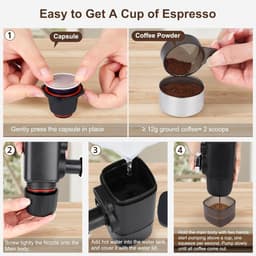 Draagbare Espressomachine - Handmatig (Zonder Stroom) - 15 Bar - 2-in-1 voor Capsules & Gemalen Koffie - 100ml - Reis Koffiezetapparaat - Zwart — thumbnail 2