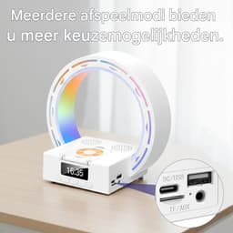 longziming -Bluetooth Speaker – Digitale Klok Slaapkamer – Bluetooth Speaker met Draadloos Opladen 15W – Bluetooth 5.3 – 3D Geluid – LED Sfeerverlichting met Digitale Klok en Telefoonhouder – Multifunctionele Bureau Speaker – wit — thumbnail 3