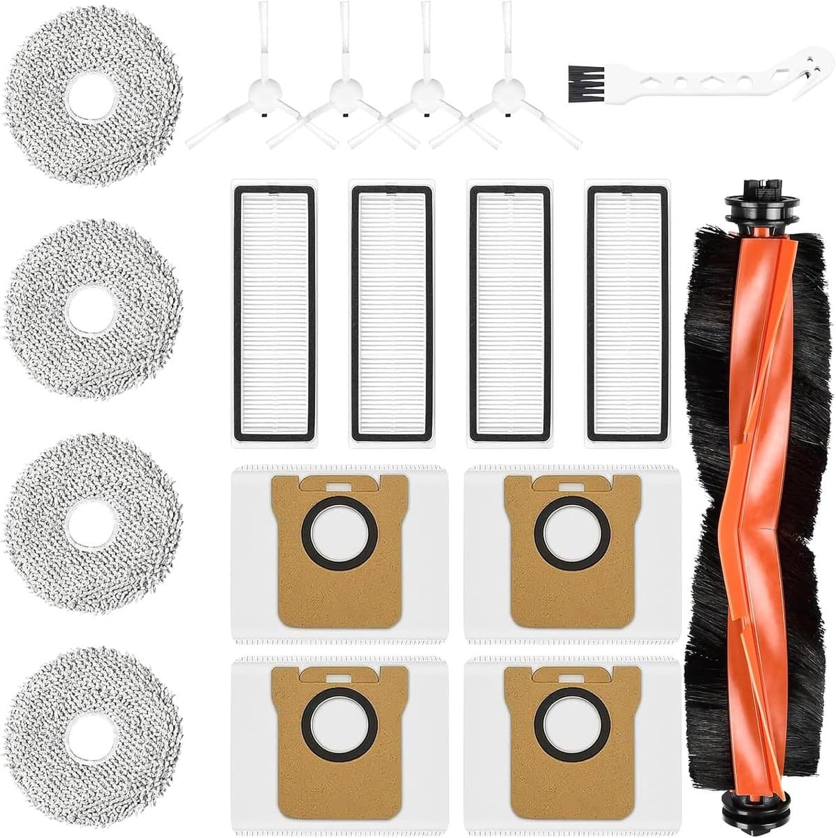 18-delige veegrobot-accessoires, Geschikt voor Xiaomi Robot Vacuum X20+/X20 Plus robotstofzuiger, 1 hoofdborstel, 4 stofzakken, 4 zijborstels, 4 filters, 4 reinigingsdoeken en 1 reinigingsborstel — afbeelding 1