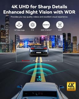 REDTIGER F7NS dashcam - Front 4k Resolution - 170 Degree Viewing Angle - Wi-Fi - GPS - Parking Mode - Night Vision - G-Sensor - 3.16-inch LCD Screen - Car Dashcam — thumbnail 4