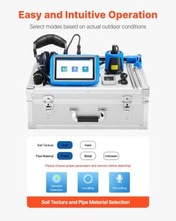 Waterlekdetector voor leidingen - Akoestische lekzoeker - Frequentiebereik 1–10.000 Hz - Touchscreen 17,8 cm - Ondergronds - Inclusief 3 luisterstangen - Koptelefoon - Draagtas — thumbnail 2