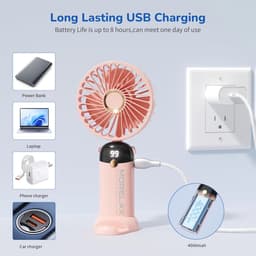 Handmatige Ventilator met LED Scherm en 4000mAh Batterij - 5-in-1 Reis, Bureau en Nekventilator (Roze) — thumbnail 1