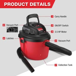 Compacte Nat-en Droog Stofzuiger 7,6 L met Opvouwbare Handgreep en Multifunctionele Accessoires — thumbnail 2