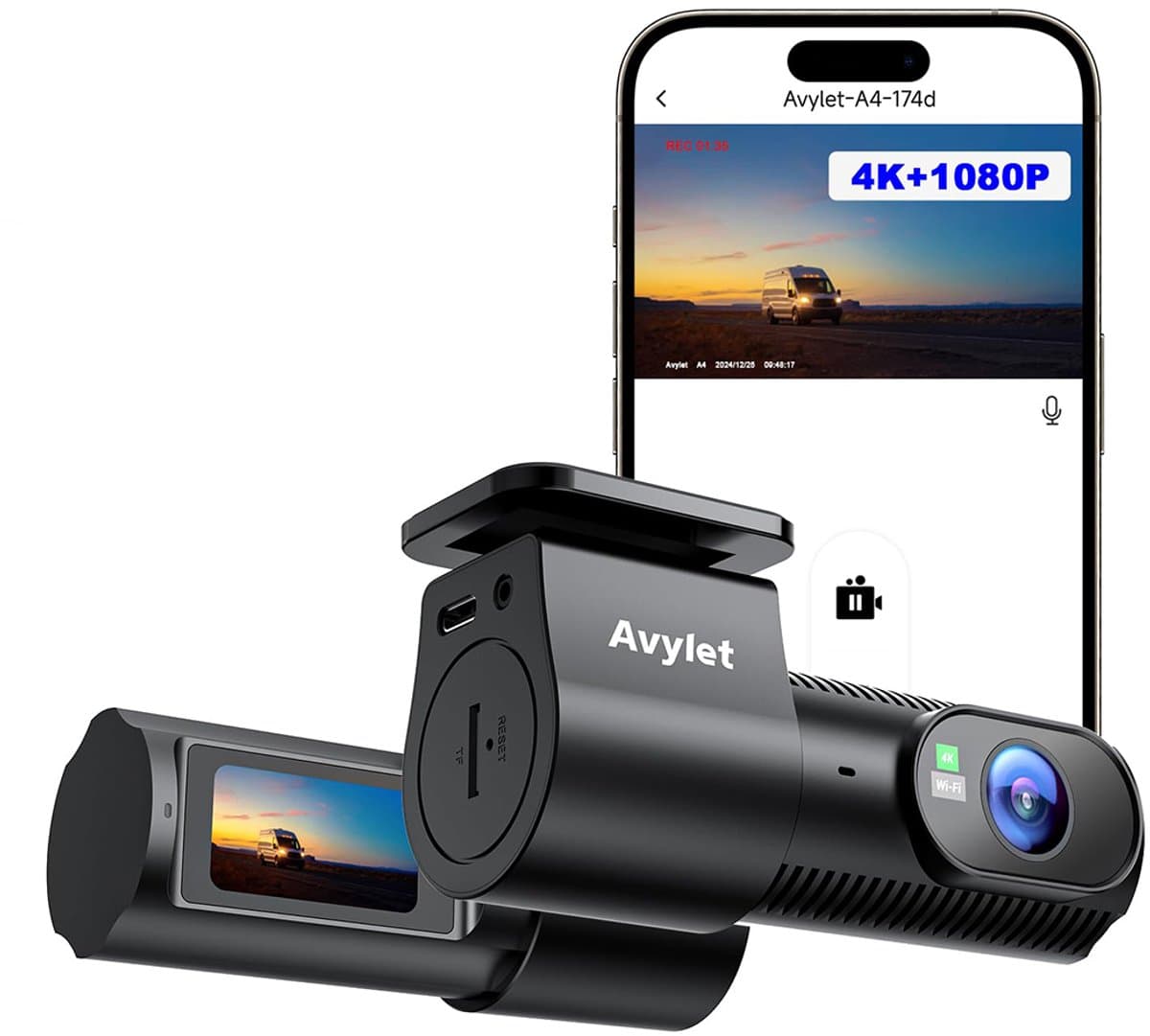 A4 Dual Dashcam voor auto - Ultra 4K & 1080P Dashcam - Voor en Achter Camera - WiFi en GPS - 3 inch met App - Full HD achter camera - FullHD resolutie - Night vision - G-sensor - loop recording — afbeelding 1